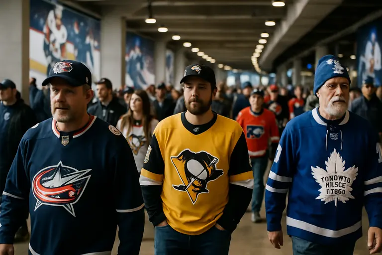 Hockey fans moving through a wider concourse before entering the seating bowl